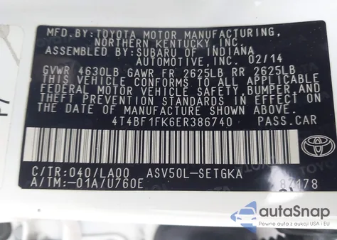 2014 Toyota Camry Xle from USA, damaged, VIN 4T4BF1FK6ER386740